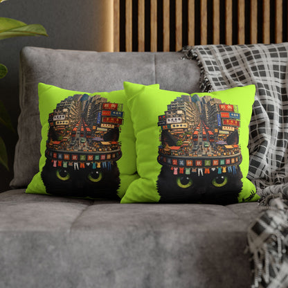 Portland Street on Midnight Fur Pillowcase - Neon Urban Black Cat Decorative Cushion Cover