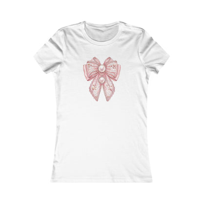 Pearl Whisper Bow T-Shirt | Feminine Pearl Accent, Minimal Back Script