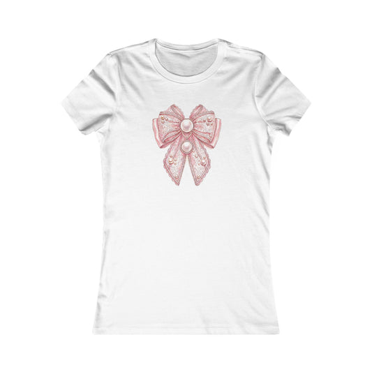 Pearl Whisper Bow T-Shirt | Feminine Pearl Accent, Minimal Back Script