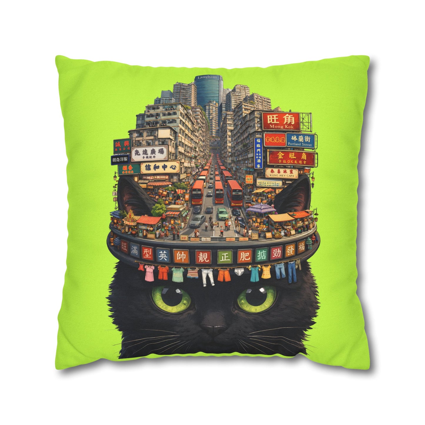 Portland Street on Midnight Fur Pillowcase - Neon Urban Black Cat Decorative Cushion Cover