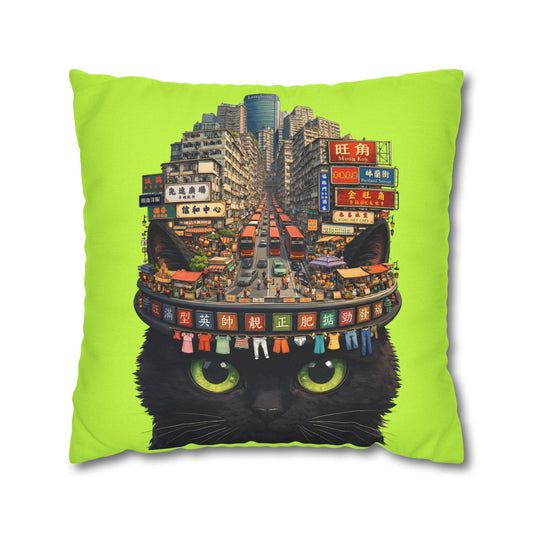 Portland Street on Midnight Fur Pillowcase - Neon Urban Black Cat Decorative Cushion Cover
