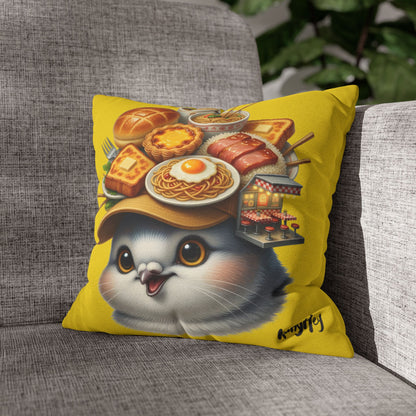 Cha Chaan Teng Chirp - Cute Bird with Hat Pillowcase Cover with Dim Sum & Breakfast Design