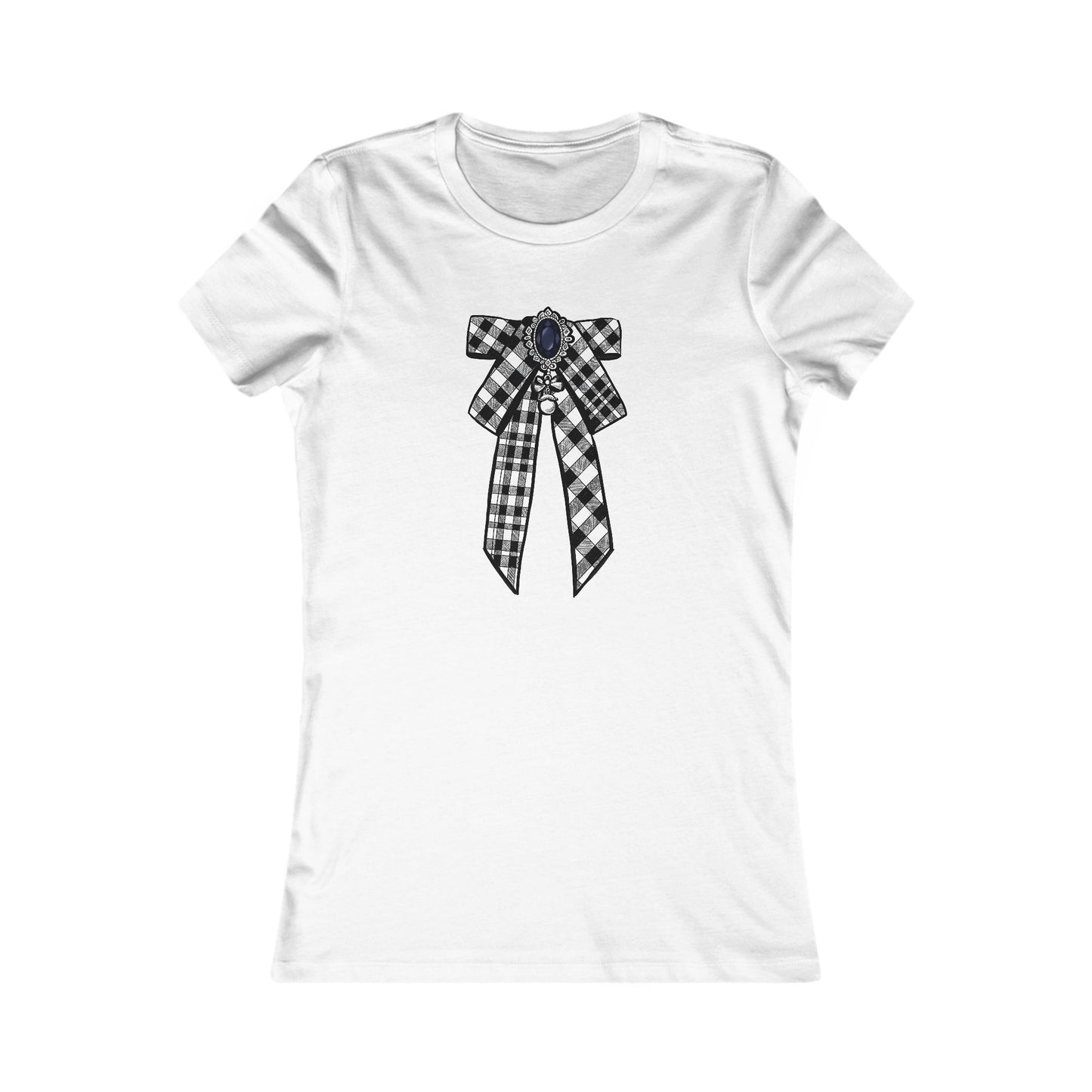 Royal Gem Ribbon T-Shirt | Cute Ribbon Graphic Tee, Minimal Black White