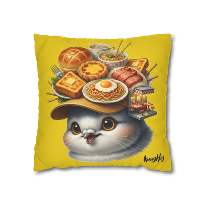 Cha Chaan Teng Chirp - Cute Bird with Hat Pillowcase Cover with Dim Sum & Breakfast Design