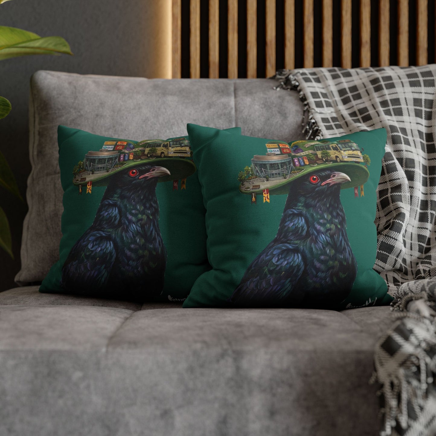 Kwai Fong Koel - Asian Koel carries Kwai Fong Hat Decorative Cushion Cover