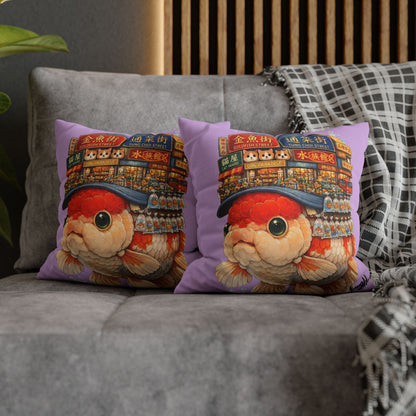 Goldfish Street Dreams Pillow — Cute Koi Fish Cushion with Asian Goldfish Market Illustration Pillow