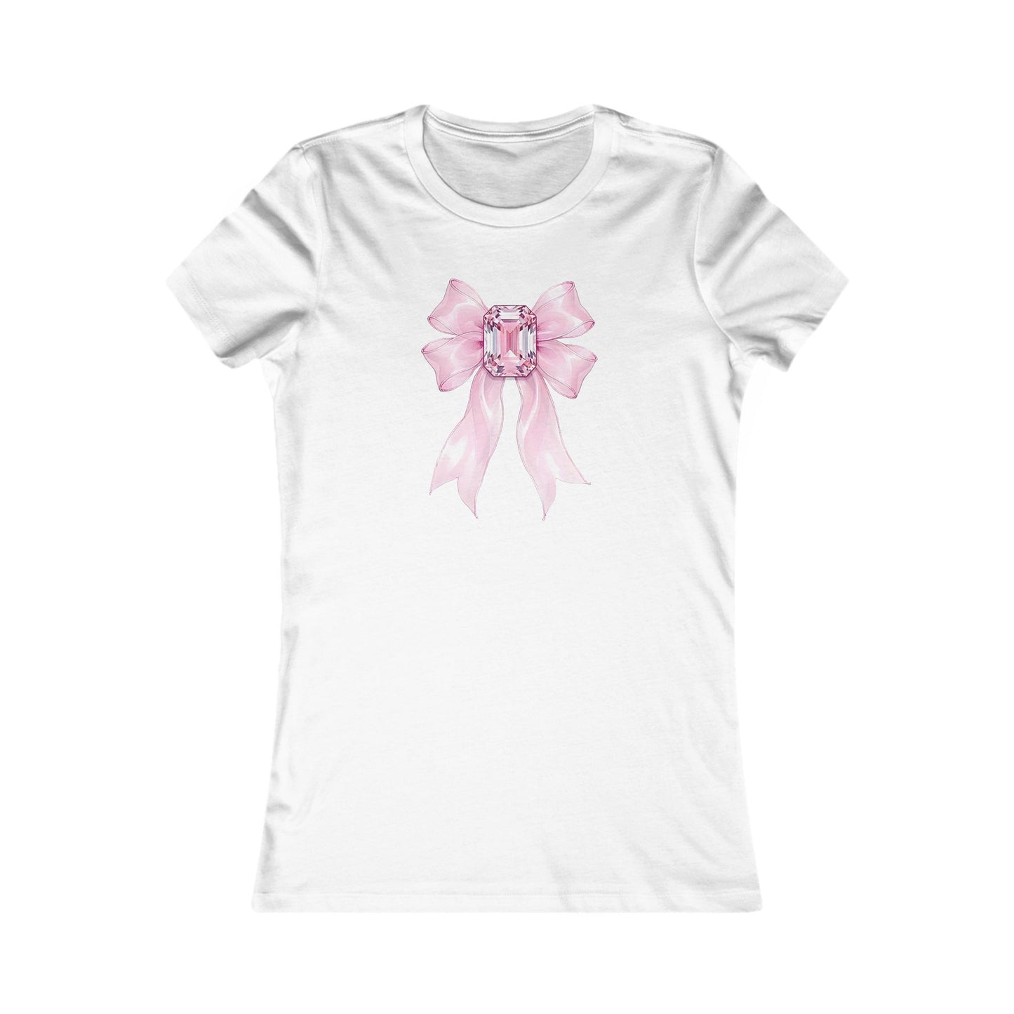 Blush Radiance Bow Tee | Pink Ribbon Bow with Jewel for Women T-Shirt