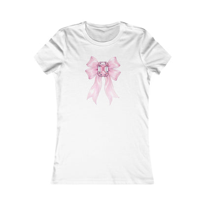 Blush Radiance Bow Tee | Pink Ribbon Bow with Jewel for Women T-Shirt