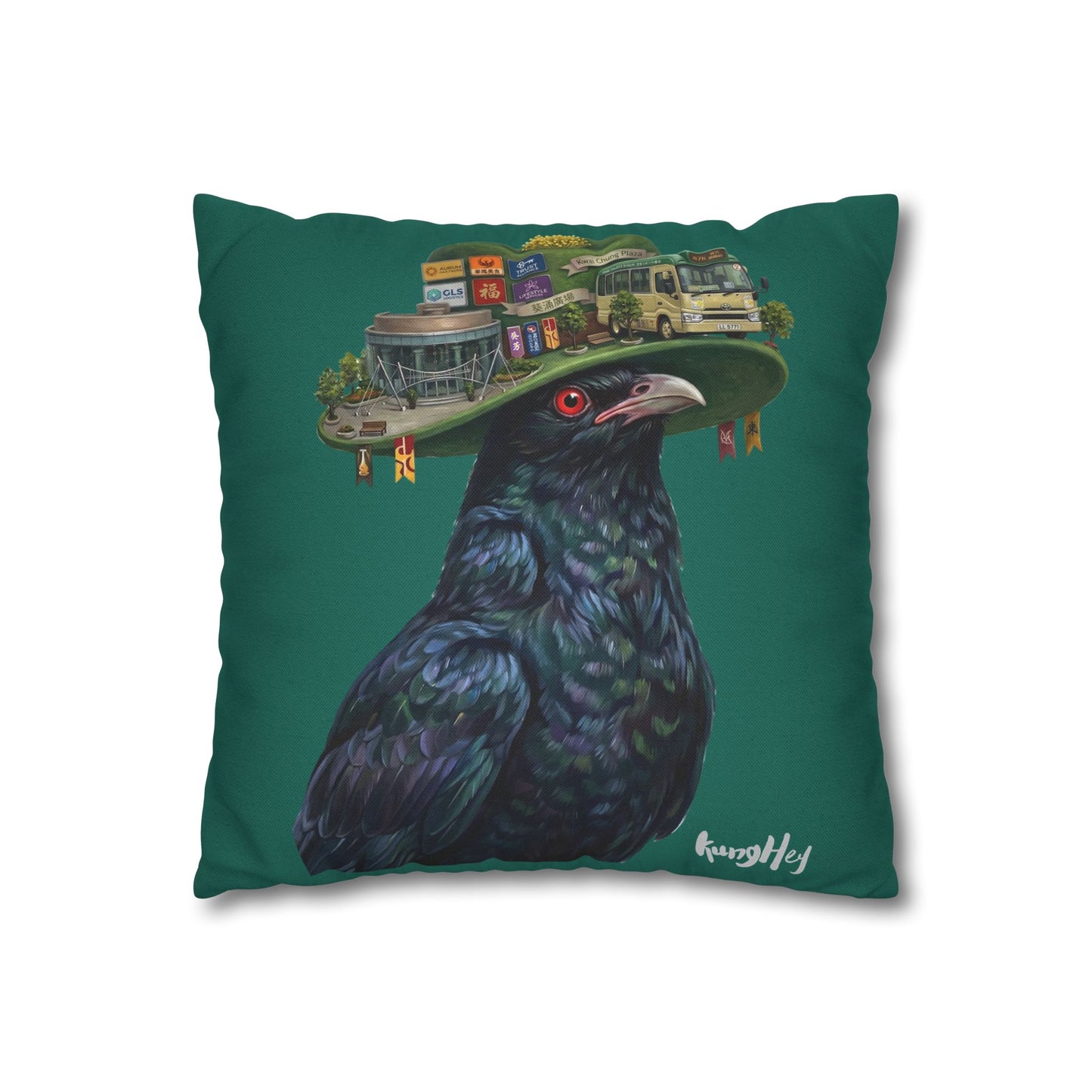 Kwai Fong Koel - Asian Koel carries Kwai Fong Hat Decorative Cushion Cover