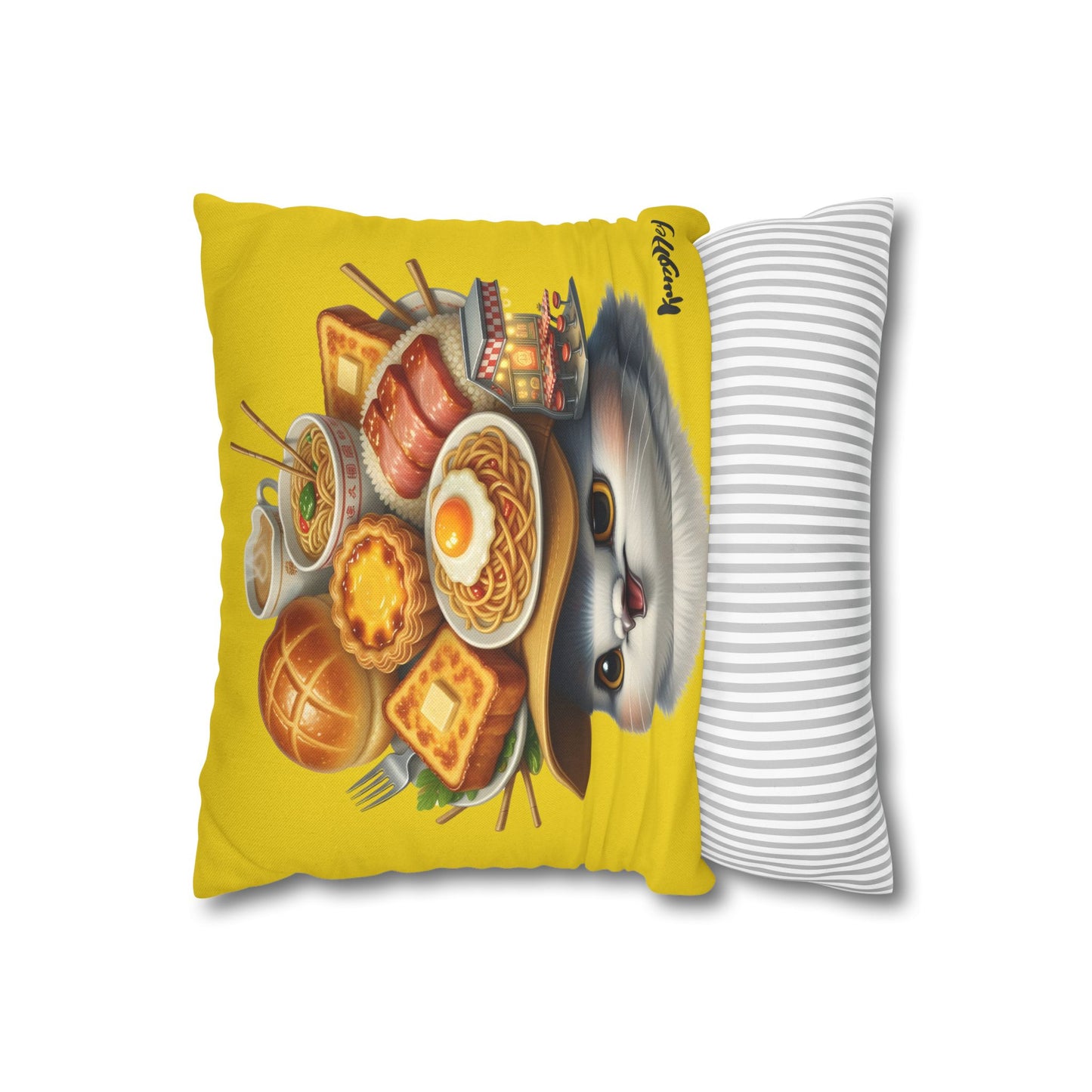 Cha Chaan Teng Chirp - Cute Bird with Hat Pillowcase Cover with Dim Sum & Breakfast Design