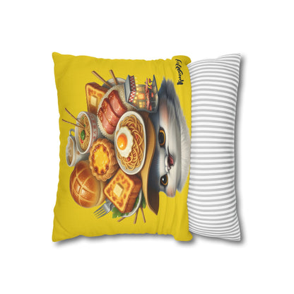 Cha Chaan Teng Chirp - Cute Bird with Hat Pillowcase Cover with Dim Sum & Breakfast Design