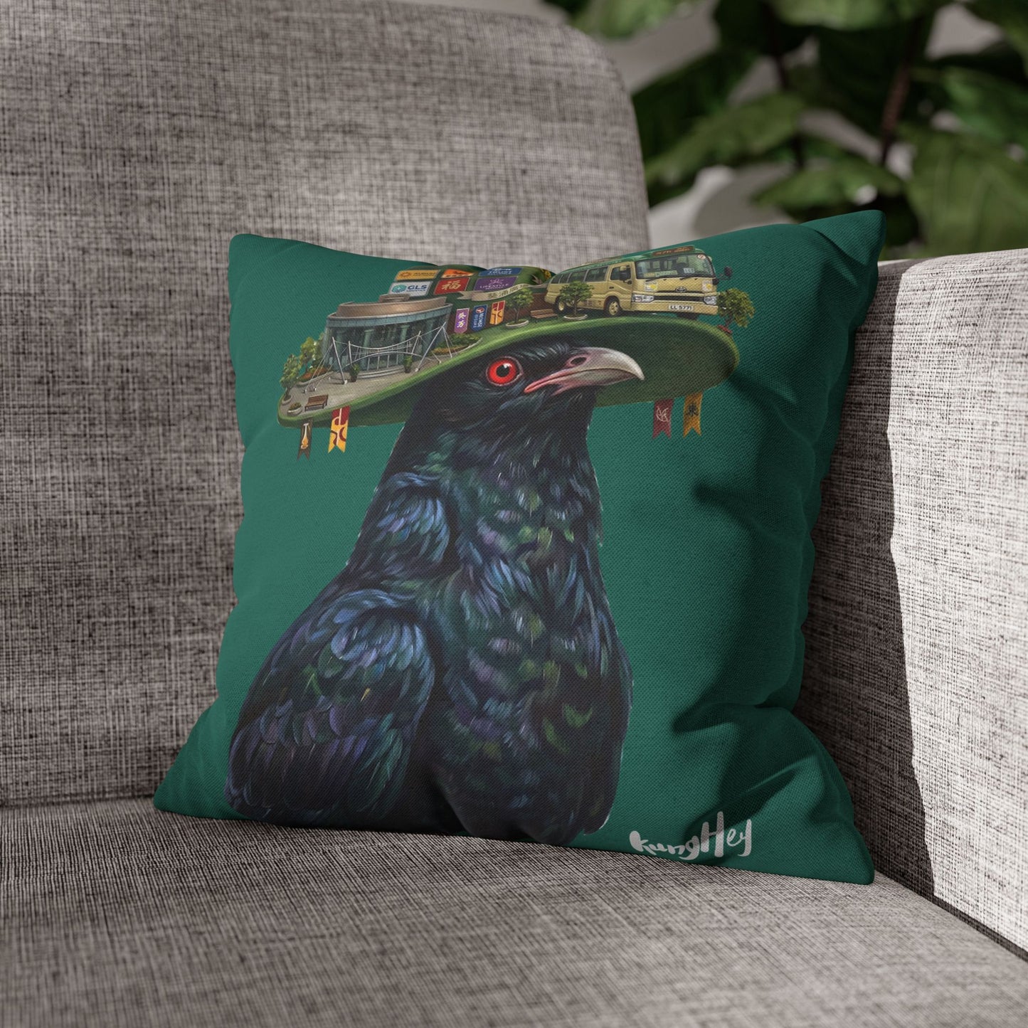 Kwai Fong Koel - Asian Koel carries Kwai Fong Hat Decorative Cushion Cover