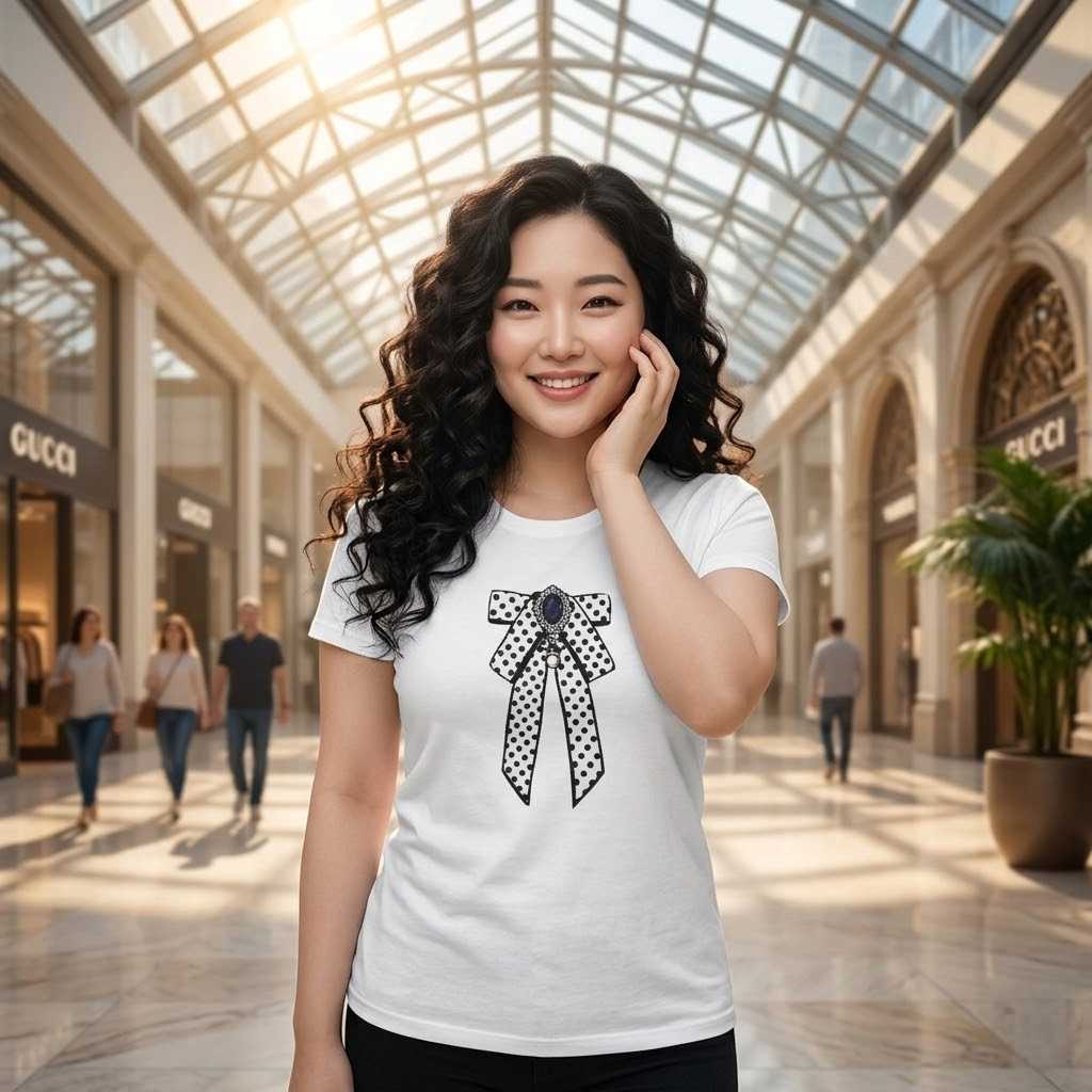 Midnight Dot Ribbon T-Shirt | Cute Ribbon Graphic Tee, Minimal Black White