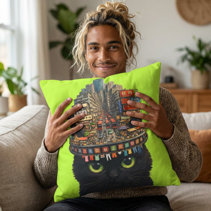 Portland Street on Midnight Fur Pillowcase - Neon Urban Black Cat Decorative Cushion Cover