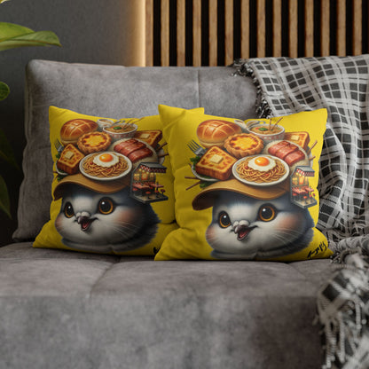 Cha Chaan Teng Chirp - Cute Bird with Hat Pillowcase Cover with Dim Sum & Breakfast Design