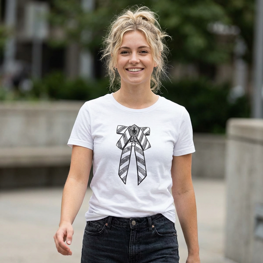 Classic Line Ribbon T-Shirt | Cute Ribbon Graphic Tee, Minimal Black White