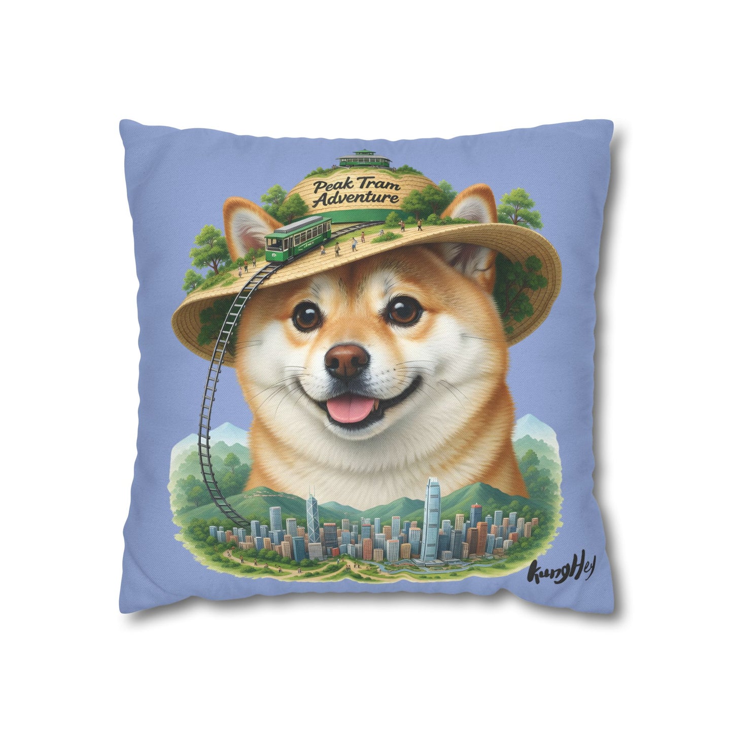 Peak Tram Adventure Pup - Cute Shiba Inu Adventure Decorative Pillowcase