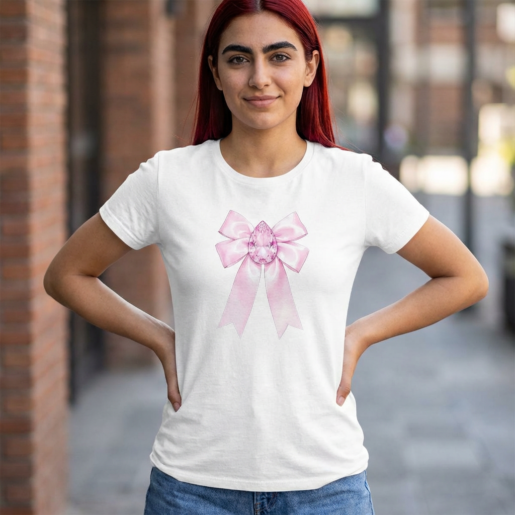 Rose Drop Elegance Bow Tee | Floral Rhinestone Bow Graphic
