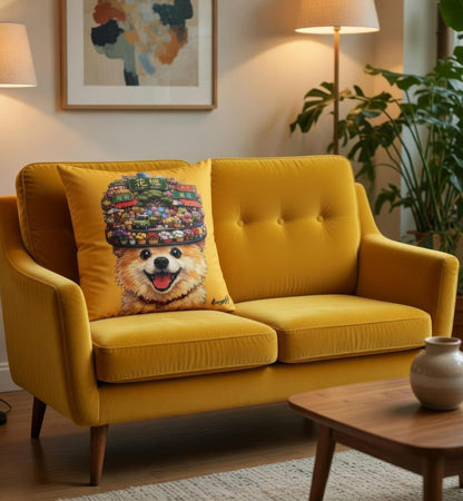 Chor Saam’s Flower Market Smile Pillowcase - A Cute Pomeranian with Flower Market Hat Decorative Square Throw Pillow