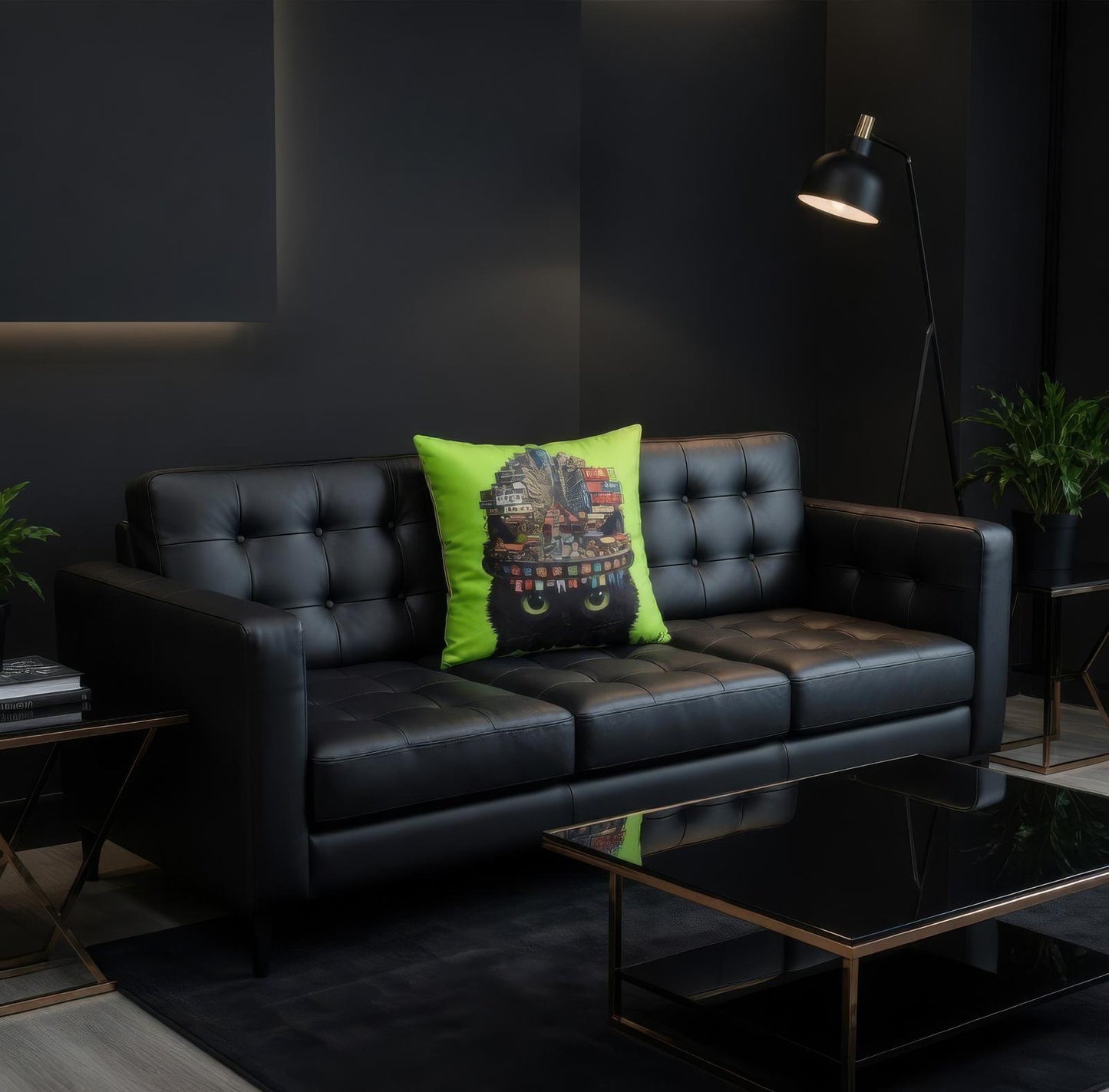 Portland Street on Midnight Fur Pillowcase - Neon Urban Black Cat Decorative Cushion Cover