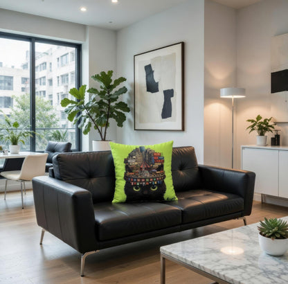 Portland Street on Midnight Fur Pillowcase - Neon Urban Black Cat Decorative Cushion Cover