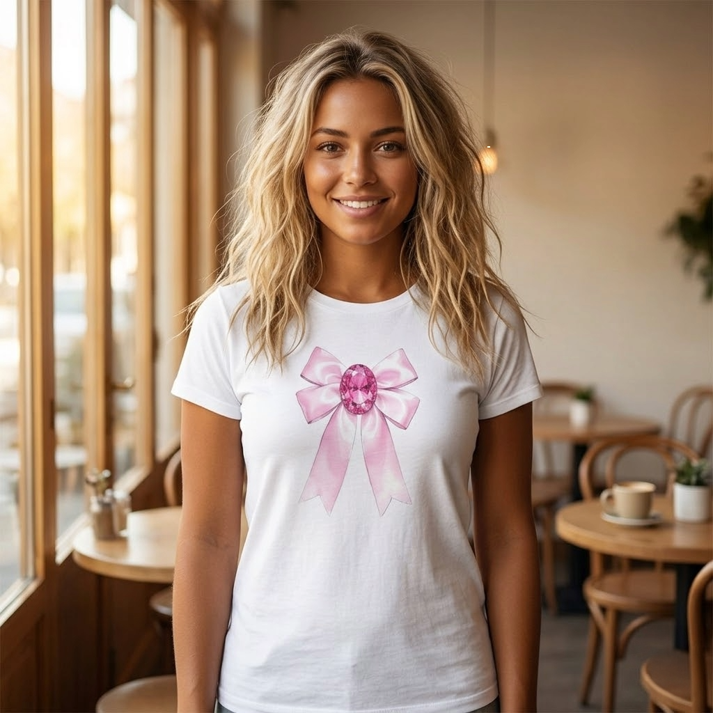 Velvet Bloom Bow Tee | Ribbon Graphic Shirt, Feminine Cute Fashion